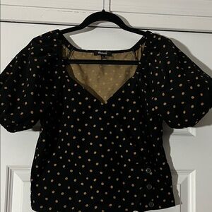Madewell Black Blouse with Gold Polka Dots